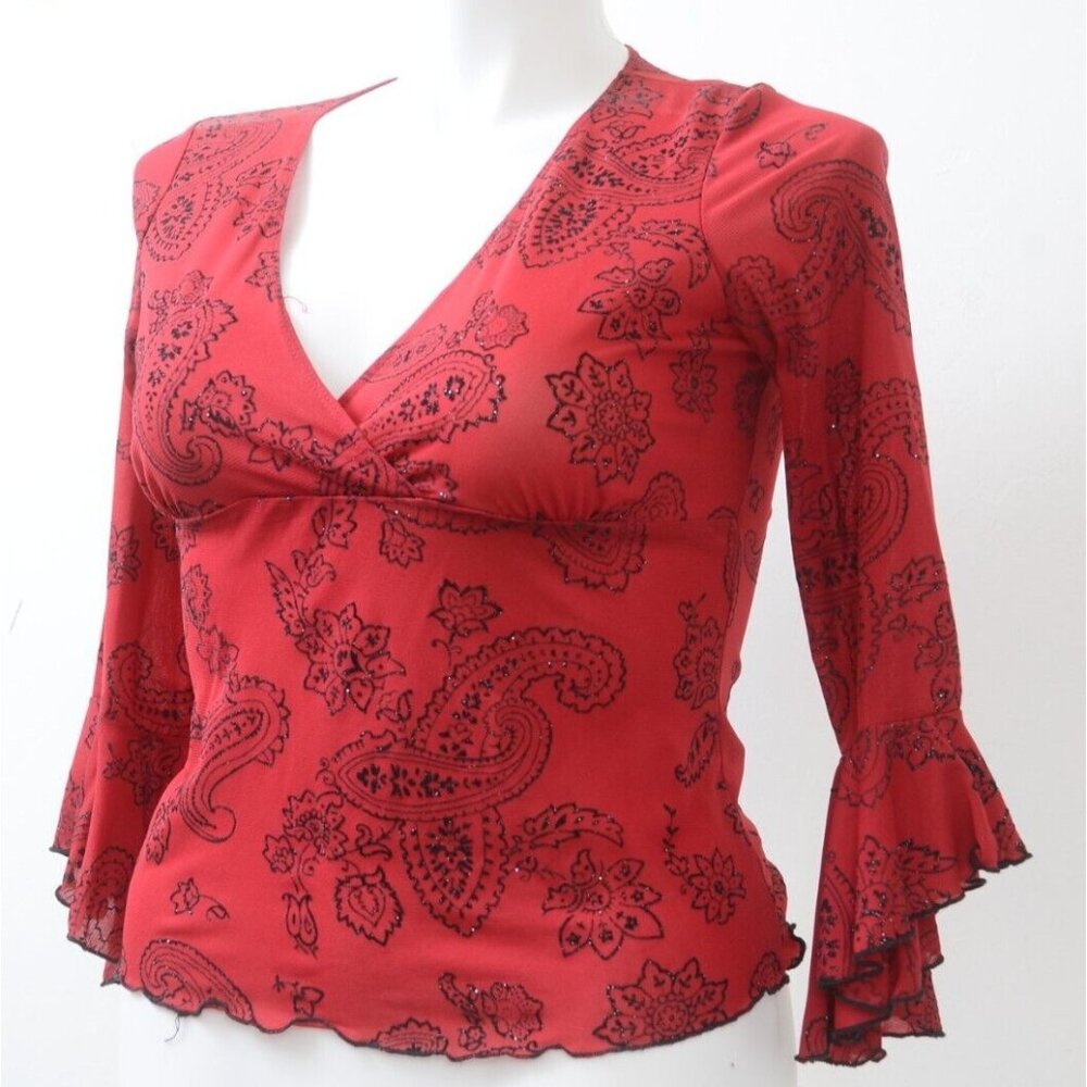 Y2K Faith Passion Women's Large Flutter Sleeve Paisley Blouse Top Whimsigoth